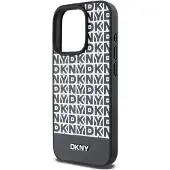 DKNY MagSafe-etui i læder med trykt mønster og metallogo til iPhone 15 Pro - Sort