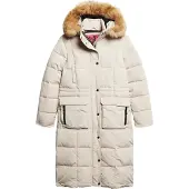 Superdry Superdrytil kvinder. W5011566A Everest beige quiltet lang frakke (L), Casual, Polyester