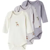 Name it Bodyer l/æ - Noos - NbfBody - 3-pak - Lilac Marble/W/Jet - - 1 år (80) - Body L/Æ