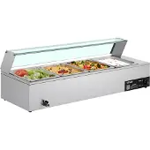Vevor Kommerciel Madvarmer, 1500W Elektrisk Dampmadvarmer i Rustfrit Stål med Glaslåg, 4-Pandes Bordplade Buffet Bain Marie med Suppe og Perforerede Øser, til Catering, Restaurant og Fest