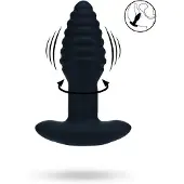 Levelz Vibrating and Rotating Ribbed Silicone Anal Plug - Black