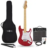 Gear4Music LA Select Electric Guitar Red 15W Guitar forstærker & tilbehørs pakke