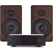 AVCOM Solid State Amplifier with Passive Speakers Walnut