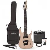 Gear4Music Harlem S 8-strenget faned Fret Guitar + 15W forstærker Pakke Natur
