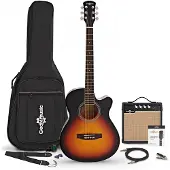 Gear4Music Single Cutaway Elektroakustisk Guitar + 15 W Forstærkerpakke Sunburst