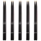 Gear4Music 5A Wood Tip Hickory Drumsticks Black 5 Pack
