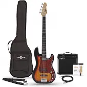 Gear4Music LA Select Basguitar + 15W Forstærkerpakke Sunburst