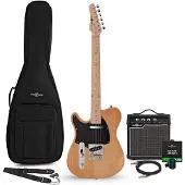 Gear4Music Knoxville elektrisk guitar Natur 10 W guitarforstærker og tilbehørspakke