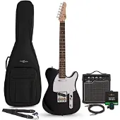 Gear4Music Knoxville elektrisk guitar Sort 10 W guitarforstærker og tilbehørspakke