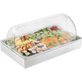 Vevor Bordplade til madservering, 1 x 1 pande i rustfrit stål til madservering, buffetkrydderidispenser med klart låg og 3 isbakker, til restaurant, hotel, køkkenfest