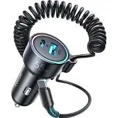 JOYROOM 3-i-1 hurtig biloplader med USB Type C-kabel 1.5m 55W sort (JR-CL07)