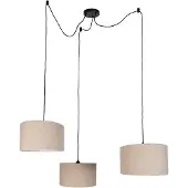 QAZQA Pendellampe sort med beige teddy stof 35cm 3-lys - Cava