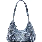 Desigual Skuldertaske blue denim / brun / lysegrøn / rosé