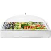 Vevor Bordplade til madservering, 1 x 1 pande i rustfrit stål, serveringsbakke til buffetkrydderidispenser med klart buet låg og 3 isbakker, til restaurant, hotel, fest