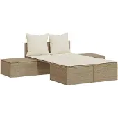 vidaXL solseng med hynder polyrattan beige