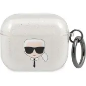Karl Lagerfeld AirPods 3 etui Glitter Karl's Head Sølv