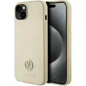 GUESS Læder 4G Metal Logo Strass etui til iPhone 15 - guld