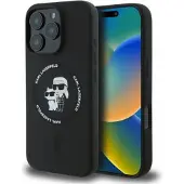 Karl Lagerfeld iPhone 16 Pro Karl and Choupette MagSafe Cover i flydende silikone - Sort