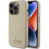 GUESS Glitter Glossy Script-etui til iPhone 15 Pro - guld