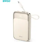 BWOO 10000mAh Powerbank PD 20W med indbygget USB-C-kabel - Guld