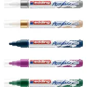 Edding 5100 akrylmark?r - Gul Blue Green Rose Grey - Akrylmalingsmark?rer 5 -pakning (pastel) - Runde nib 2-3mm - Akrylmark?r til Pebbles l?rred