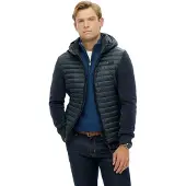Superdry Superdrytil mænd. M5012294A Storm Fleece Hybrid Coat med hætte (S), Casual, Genanvendt polister, Bæredygtig, Blå