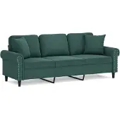 vidaXL 3-Personers Sofa Med Pyntepuder Velour - 180 cm / Mørkegrøn