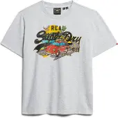Superdry Superdrytil kvinder. W1011401A T-shirt med afslappet pasform og grå LA-grafik (M), Casual, Korte ærmer, Bæredygtig, Genbrugsbomuld