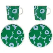 Marimekko Unikko morgenmadssæt White-green-light blue, 4 dele