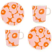 Marimekko Unikko morgenmadssæt White-pink-orange, 4 dele