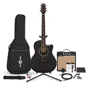 Gear4Music Roundback Elektro-akustisk Guitar Sort + Komplet Pakke