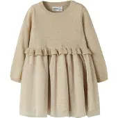 Name it Kjole - Strik - NmfRefraja - Cement m. Glimmer/Tyl - - 2 år (92) - Kjole