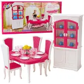 Leantoys Lean Toys Lėlių valgomojo baldų komplektas: stalas, kėdės, bufetas, indai