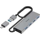 Hama Essential Line - Hub - incl. USB-C adapter and power supply - 4 x USB 3.2 Gen 1 - desktop