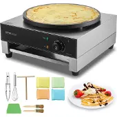 Vevor elektrisk crepemaskine, 16-tommer kommerciel crepemaskine, 3000W flad plade crepebageplade, nonstick rustfri stål pandekagemaskine, stationær cirkulær kornpandekageovn med temperaturkontrol