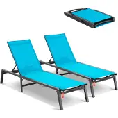 Vevor Chaiselongstole udendørs, aluminium terrassestole med justerbar 5-positioner, foldbare pool loungestole lænestole og flade solariumsstole til terrasse, strand, pool, blå, 2 stk.