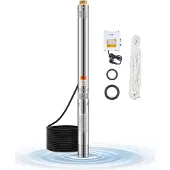 Vevor Dykpumpe til dyb brønd, 910 W indgangseffekt, 230 V, 100 L/min flow, 53 m (174 ft) løftehøjde, 20 m (65,62 ft) ledning med ekstern kontrolboks, vandpumpe i rustfrit stål, IP68, til industriel va