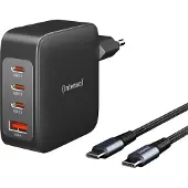 Intenso W140A3C - Strømforsyningsadapter - GaN - 240 watt - 5 A - PD 3.0, PD/PPS, QC 4.0 - 4 output-stikforbindelser (3 x USB-C, USB Type A) - sort - med C520C kabel