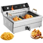 Vevor Kommerciel Frituregryde, 3000W Elektrisk Kalkunfrituregryde med Kurv, Stor Kapacitet 30,6Qt / 29L Bordplade Enkelt Oliefrituse, Rustfrit Stål, Temperaturkontrol, Til Køkkenrestaurantbrug, Sølv