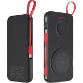 MaXlife Powerbank 10000 mAh med trådløs opladning og indbygget USB-C-kabel