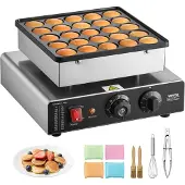 Vevor Mini Pandekagemaskine, 25 stk. 43 mm diameter hollandsk muffinvaffelbager, non-stick rustfri stål Poffertjes Grill, kommerciel elektrisk Dorayaki-maskine, temperatur- og tidskontrol, hjemmekøkke