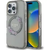 GUESS GUHMP16XHFWFCK iPhone 16 Pro Max 6,9" sort/sort hardcase IML Flowers Wreath MagSafe