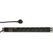 Logilink 19" strømskinne med 7 stikkontakter, PDU 1U, 2m, Professional 3600W med afbryder og overspændingsbeskyttelse til rackskab