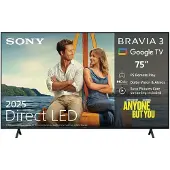 Sony Bravia 3 K-75S3 - 75 Diagonal klasse (74.5 til at se) LED-bagbelyst LCD TV - Smart TV - Google TV - 4K UHD (2160p) 3840 x 2160 - HDR - Direct LED - sort
