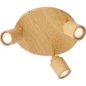 QAZQA Japandi loftslampe lyst træ med justerbare spots 3-lys IP44 - Ducha