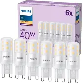 Philips - LED-lyspære - form: kapsel - matteret finish - G9 - 3.7 W (tilsvarende 40 W) - klasse E - varmt hvidt lys - 2700 K (pakke med 6)