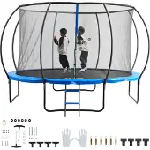 Vevor 12FT Trampolin, 400 lbs Trampolin med indhegningsnet, stige og buet stang, Kraftig trampolin med hoppemåtte og fjederbetræk, Udendørs rekreative trampoliner til børn og voksne