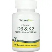 NaturesPlus , Vitamin D3 & K2, 90 Capsuler