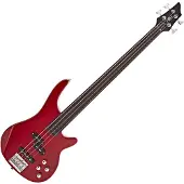 Gear4Music Chicago Fretless Bass Guitar by Trans Red