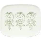 Marimekko Oiva Vihkiruusu desserttallerken White, sage, rektangulær 12x15 cm